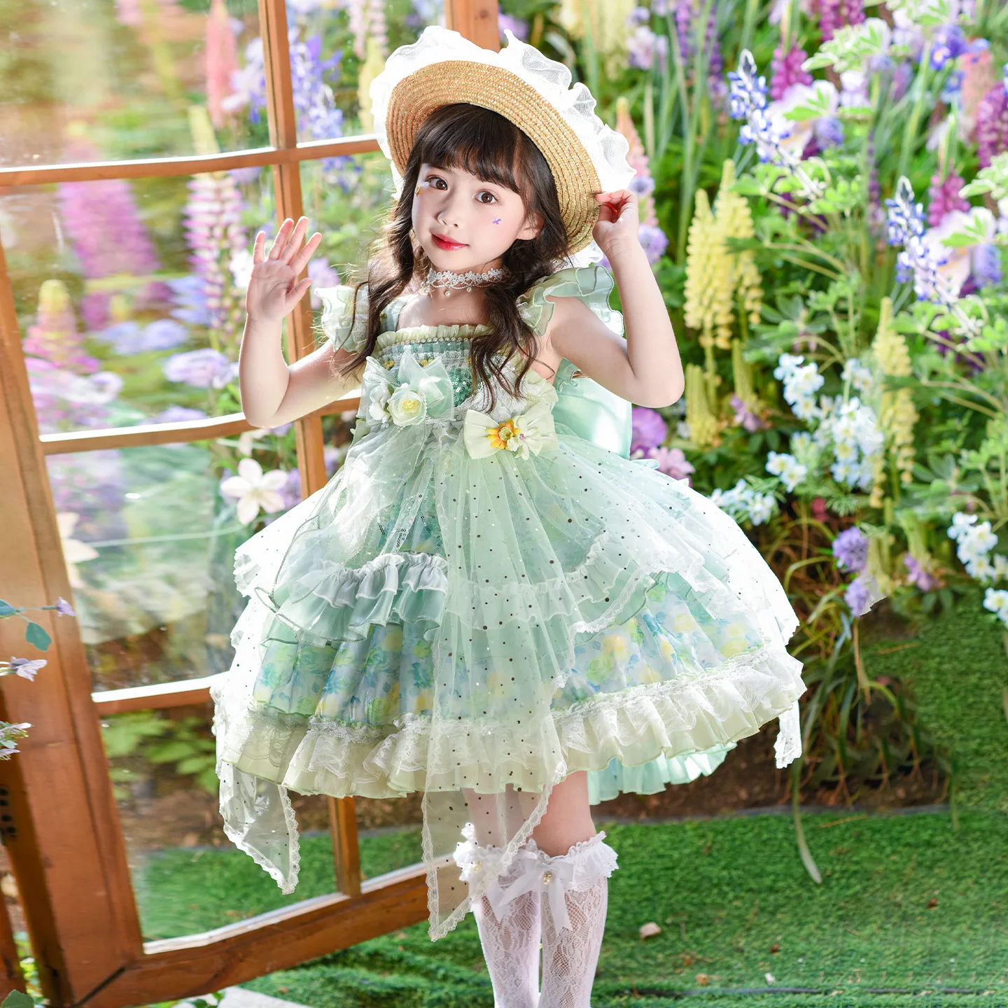 

Custom Flower Girl Dress Wedding Gown Birthday Party Pageant Dress Ruffle Lace Printed Tulle Lolita Dress For Girls فساتين