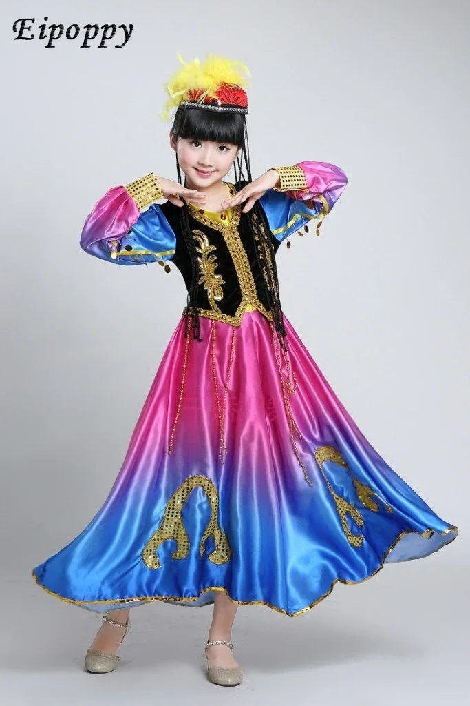 Children's Costumes, Girls, India Dance, Uygur Costumes, Xinjiang Dance, Children's National Dance, Big Swing Skirt