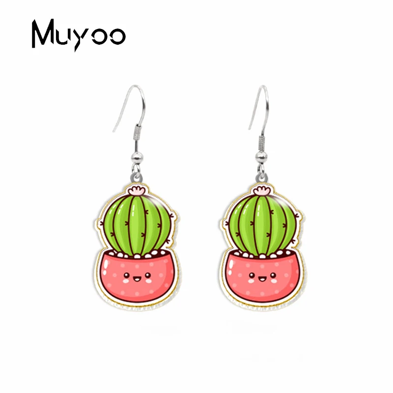 New Arrival Cute Cartoon Cactus Succulents Plants Epoxy Handmade Acrylic Dangle Earrings