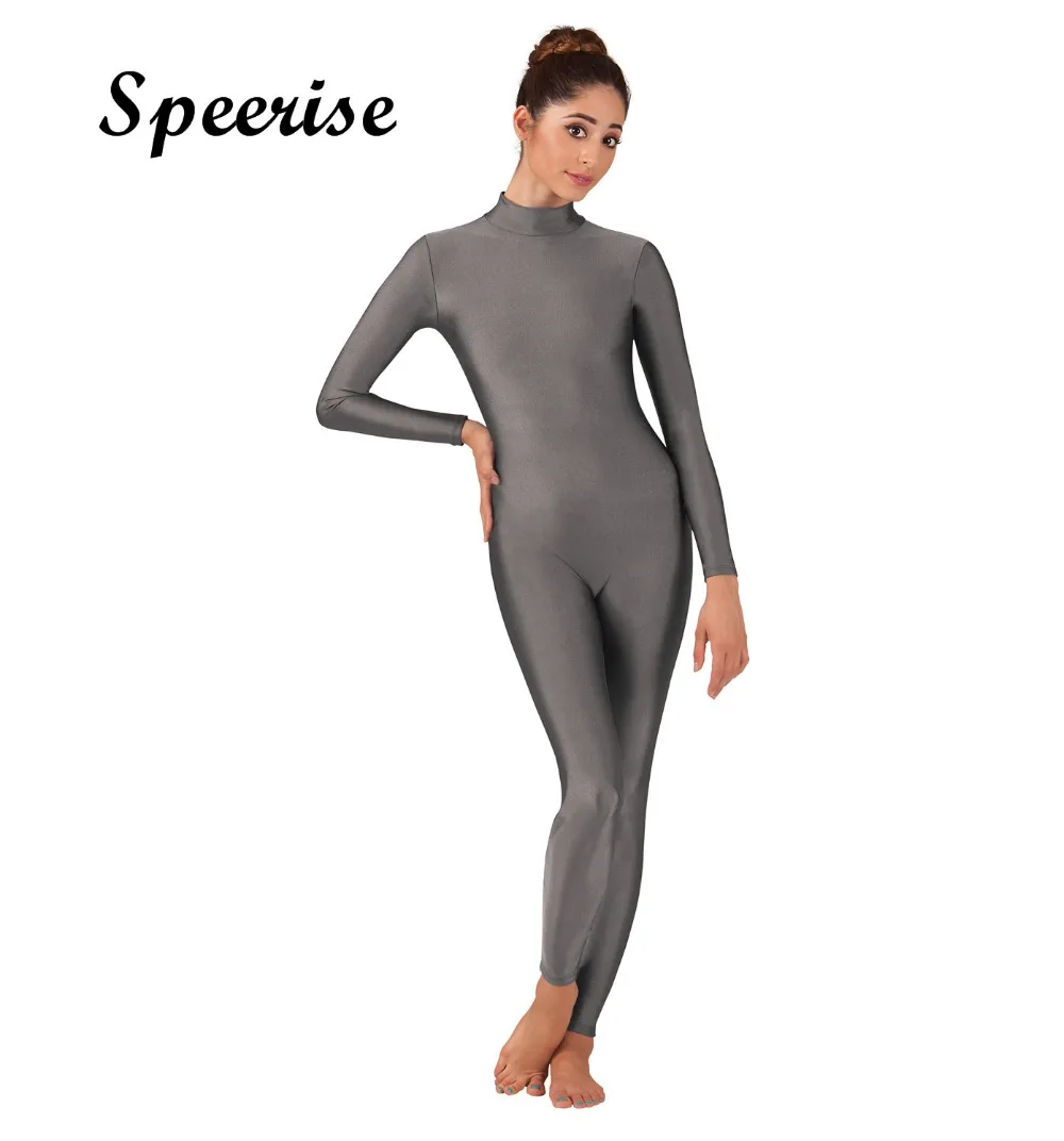 SPEERISE Adult Unisex Mock Neck Long Sleeve Unitard Women Spandex Turtleneck Bodysuit Full Length Dancewear Ballet Costume