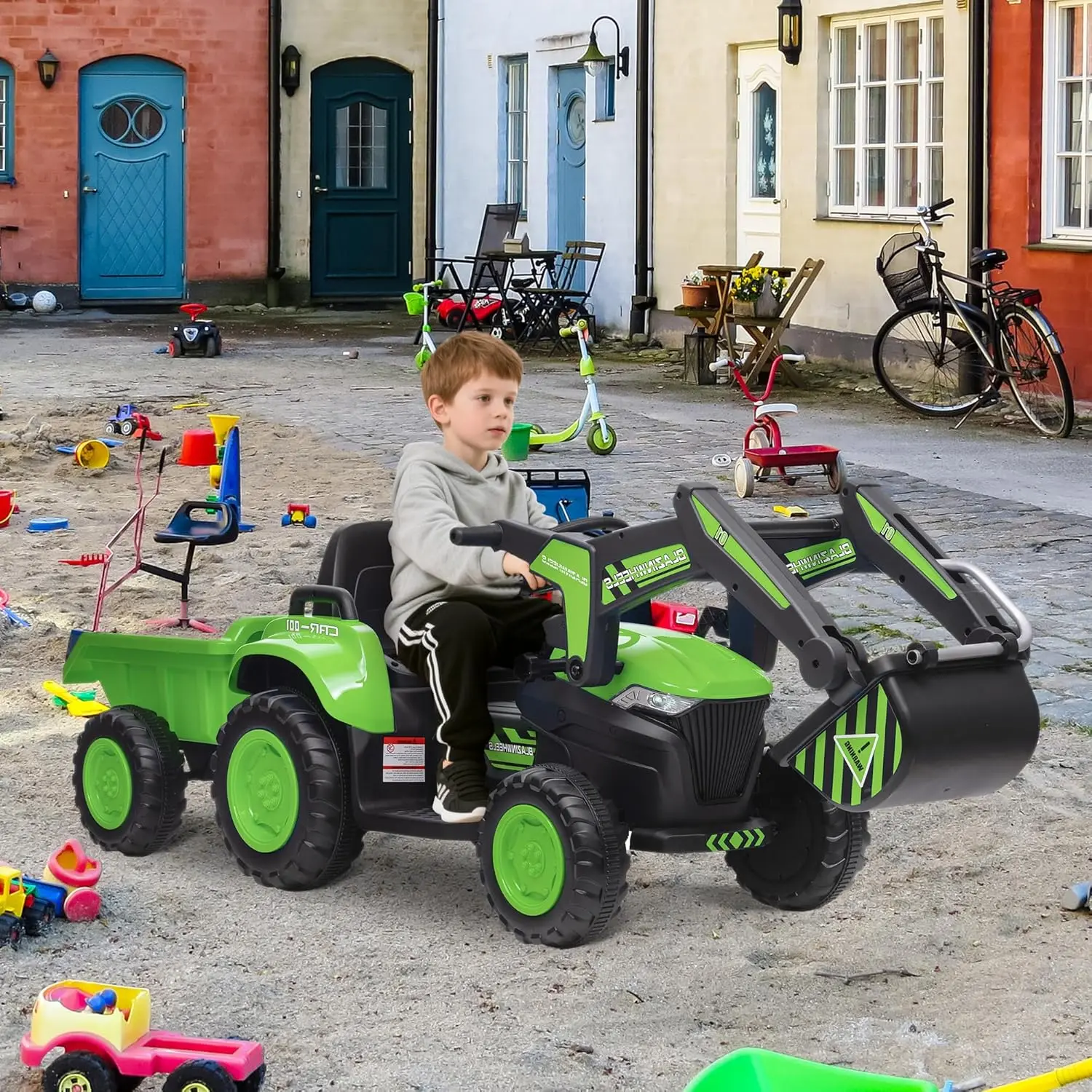 Véhicules électriques de tracteur d'excavatrice pour enfants avec télécommande, pelle, lumières LED, musique, jouet de voiture pour garçons et filles