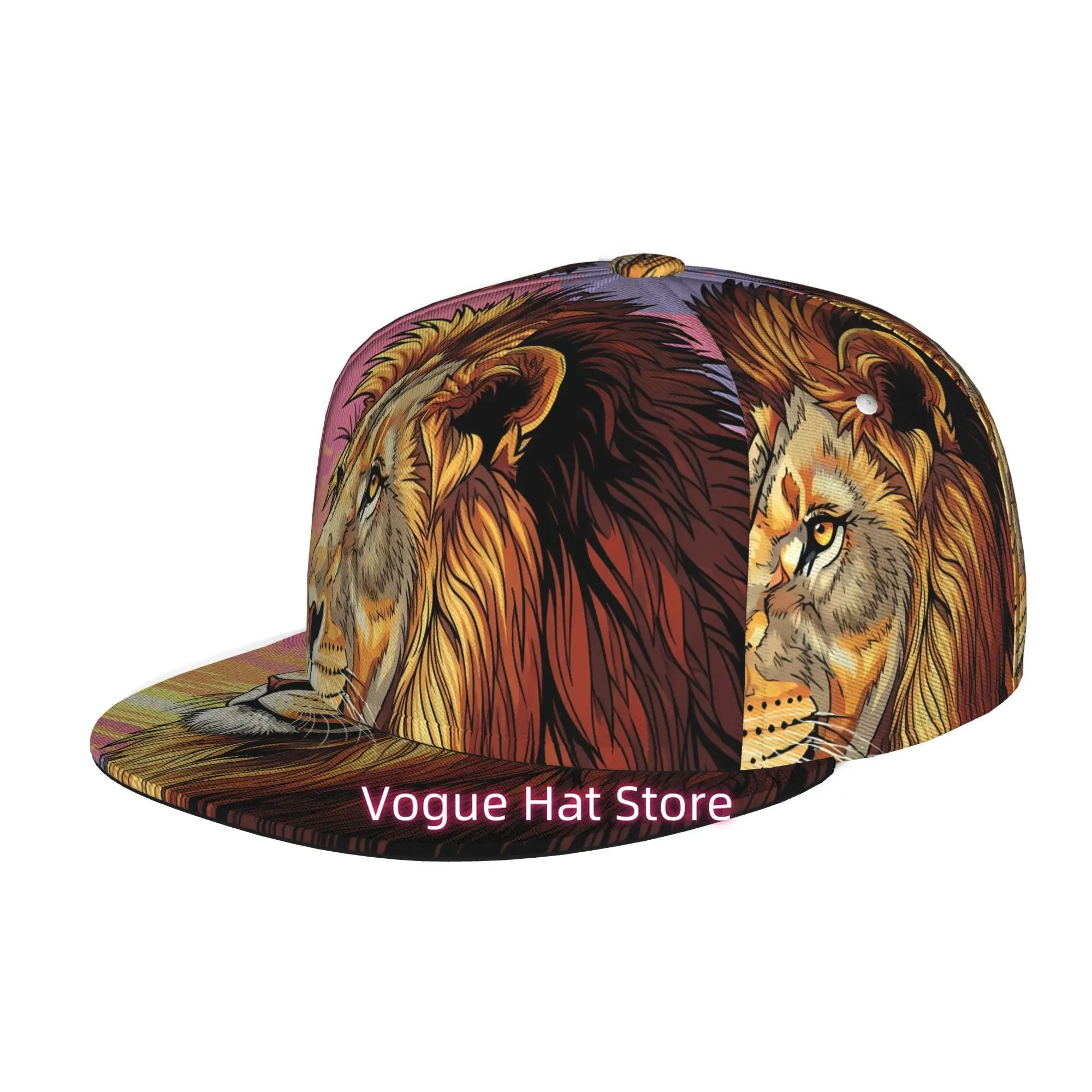 Lion head pattern Trucker Hat - Soft Flat Brim Baseball Cap with Positionable Print Technology, Machine Washable