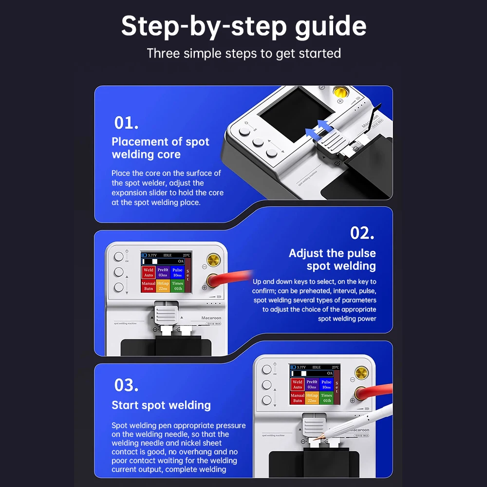 DC5V 650A Macaron Max dual pulse color screen automatic/manual integrated buckle portable intelligent mode spot welding machine