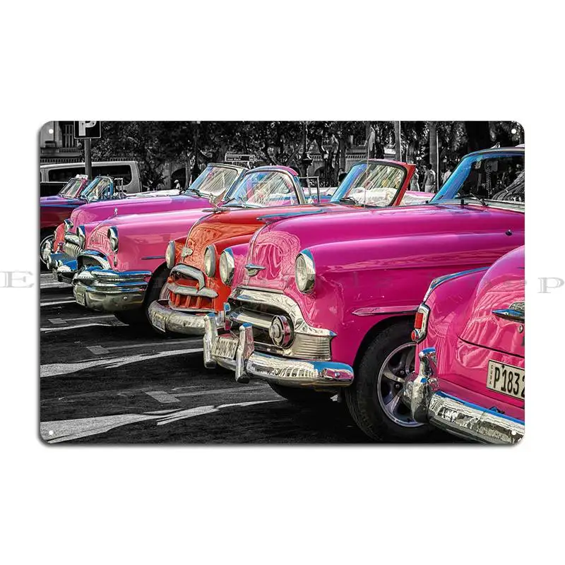 Pink Classic Cars Cuba Metal Plaque Poster Rusty Club Custom Design Cinema Tin Sign Poster