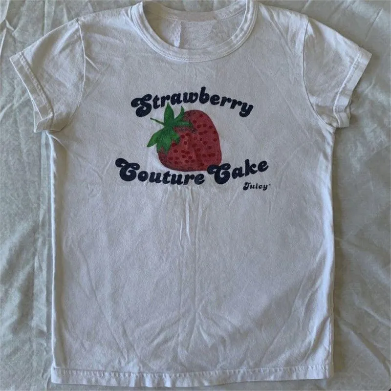 

Cute Strawberry Letter Printing Fashion Women's Top Street Trend Casual Harajuku T-shirt Summer Women's Short Sleeve T-shirt