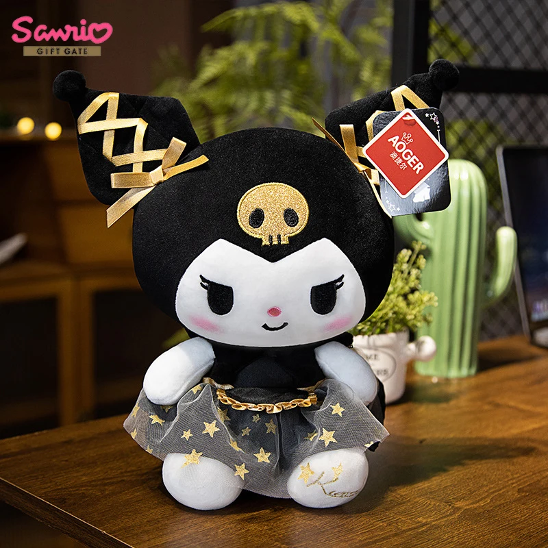 Sanrio-muñeco de peluche de Hello Kitty para niños, muñeco de boda de Oro Negro genuino, decoración de habitación de dibujos animados, mochila colgante, juguete de regalo para niños