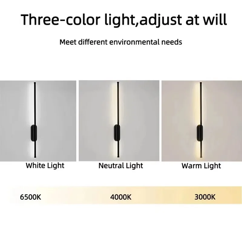 Modern Creative Strip Led Wall Lamp 3 Colors Minimalist Bedroom Bedside Wall Sconce Living Room TV Sofa Background Wall Lamp