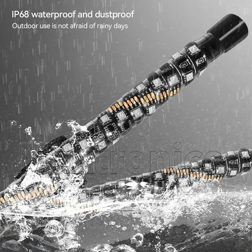 Lampu Tiang Bendera LED RGB 30Cm/1 Kaki dengan Remote Control Lampu Cambuk Antena Spiral Warna-warni untuk Truk Buggy Pasir Off-Road UTV ATV