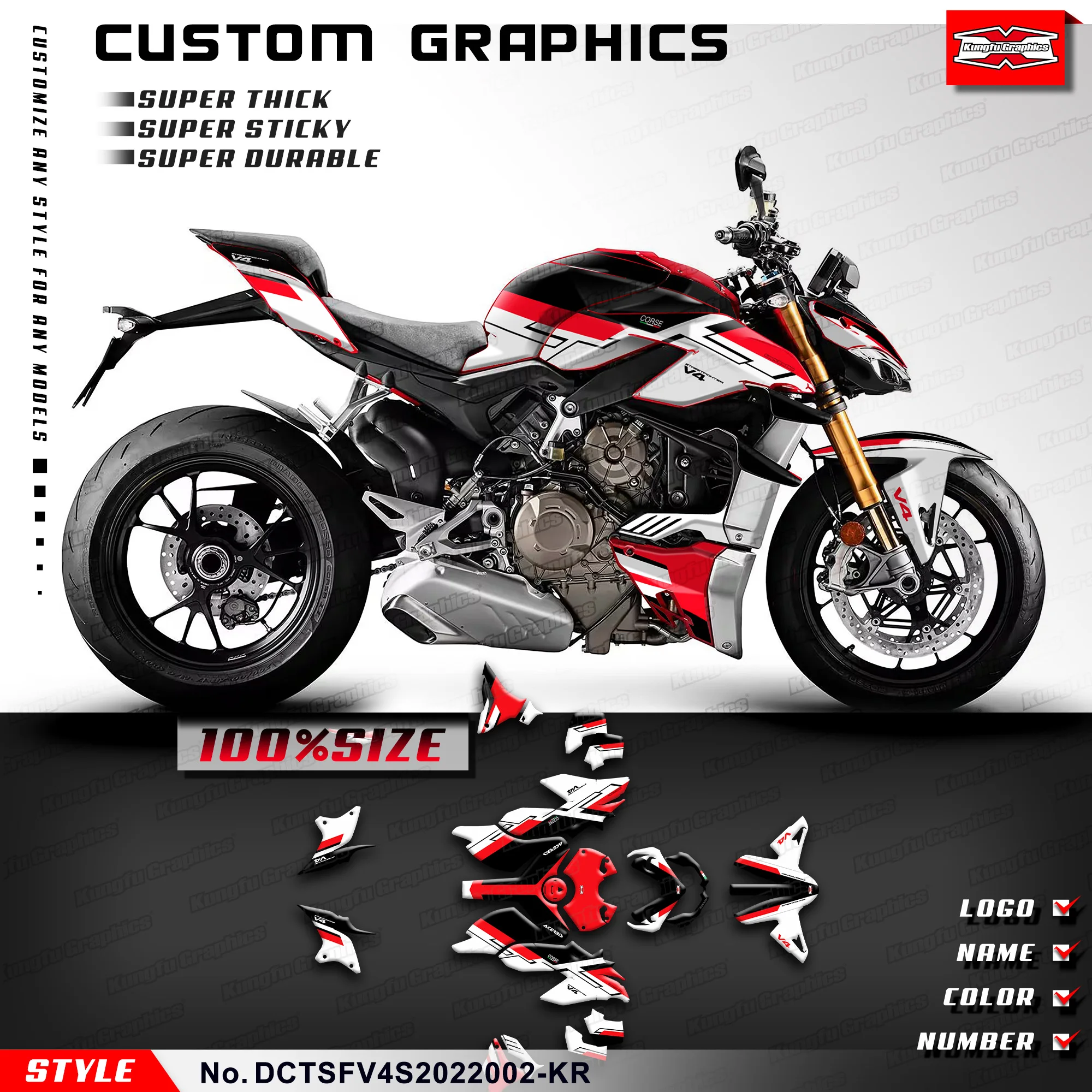 

KUNGFU GRAPHICS Stickers Complete Wrap Design for DUCATI Streetfighter V4 V4S 2020 2021 2022 Vinyl Graphics, Decoration