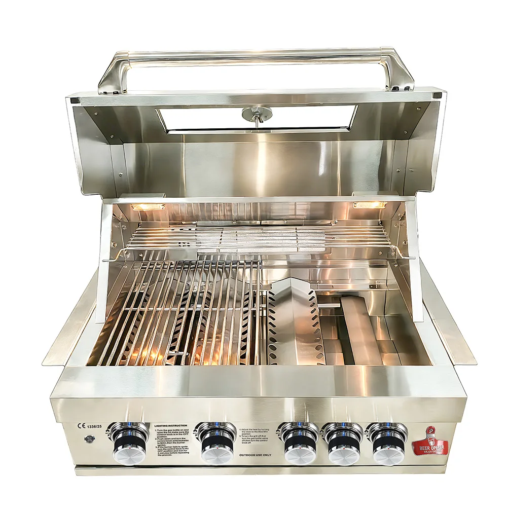 Outdoor Modular Kitchen Built in BBQ Barbecue 4B Burners and Back Infrared Rear Burner Gas Grill with Tempered Glass Viewing Lid