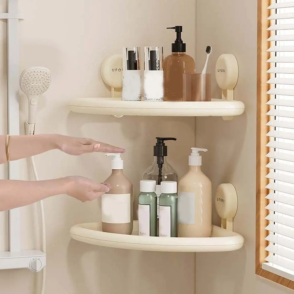 Plastic Suction Cup Triangle Shelf Wall Mounted Punch Free Cosmetics Storage Shelf Drainable Corner Storage Shelf Bathroom