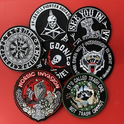 Viking Tactical Robotech Skull Squadron Embroidery Patch Wolf Emblems Nordic invasion Patch Military See You In Valhalla Badge