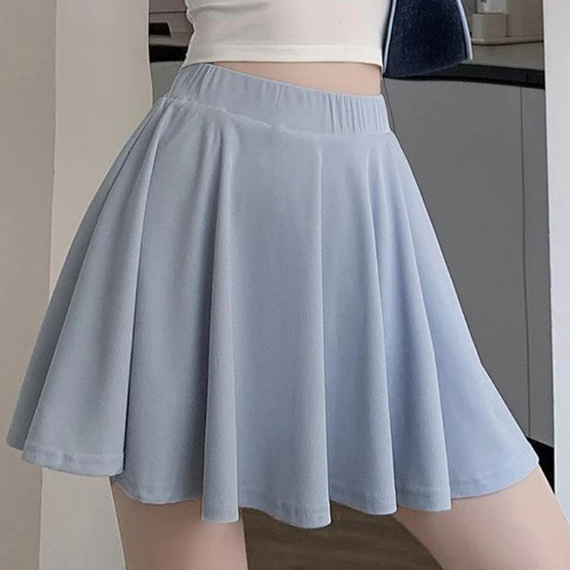 Fashion Women High Waist Pleated Sexy Mini Skirts Summer Korean Elastic Casual A Line Ladies Skirt New Solid All Match Skirt