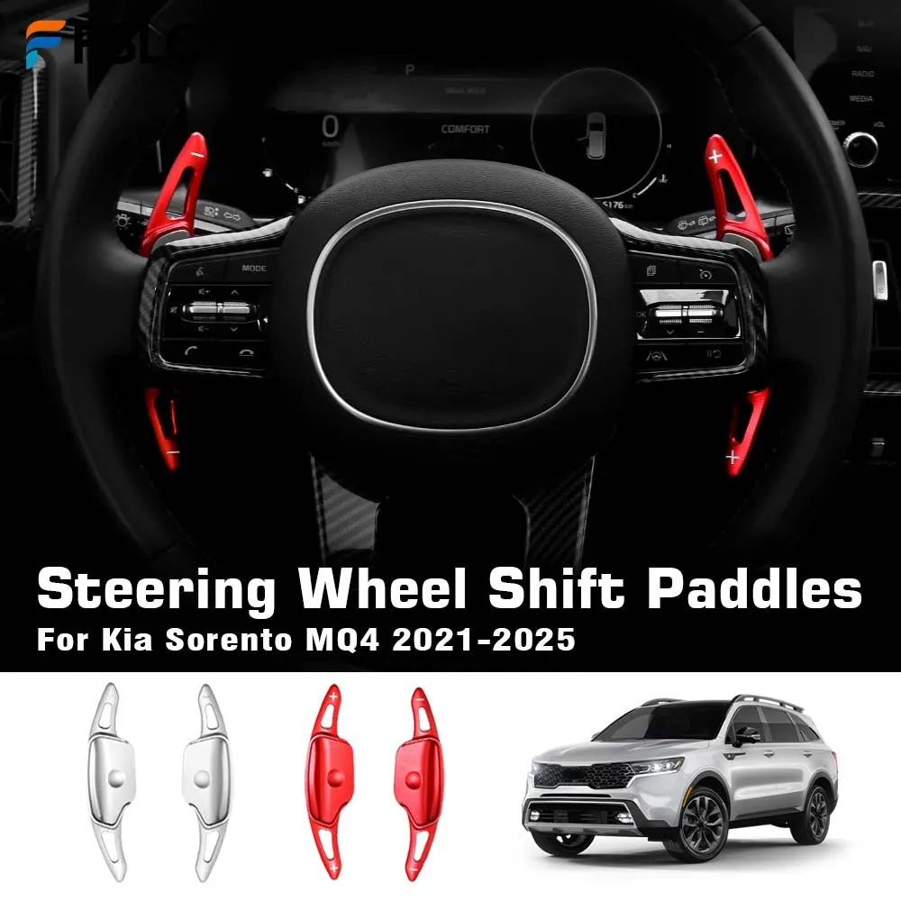 

Decoration Steering Wheel Shift Paddles For Kia Sorento MQ4 2021-2025 Steering Wheel Shift Paddle Extender Silver Red Styling