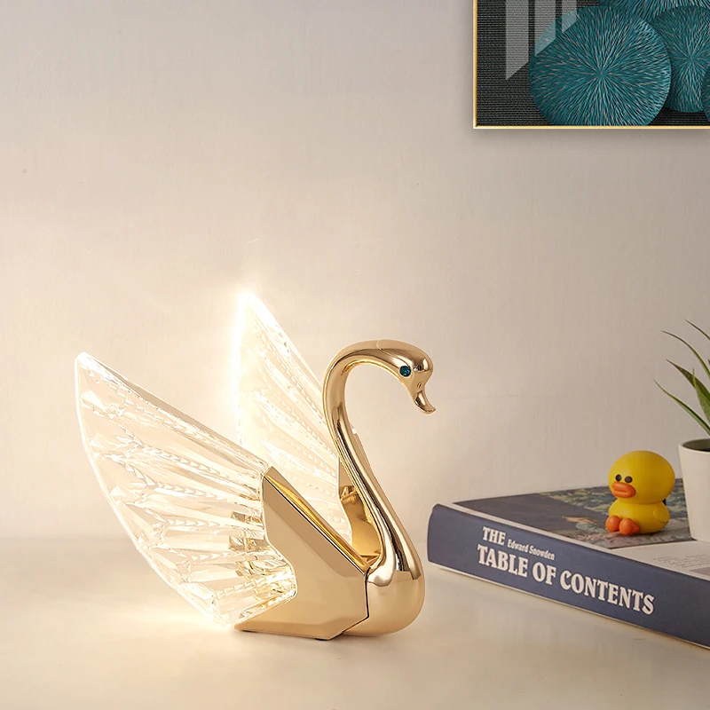 

OULALA Contemporary Swan Table Lamp LED Creative Golden Desk Light Decor For Home Bedroom