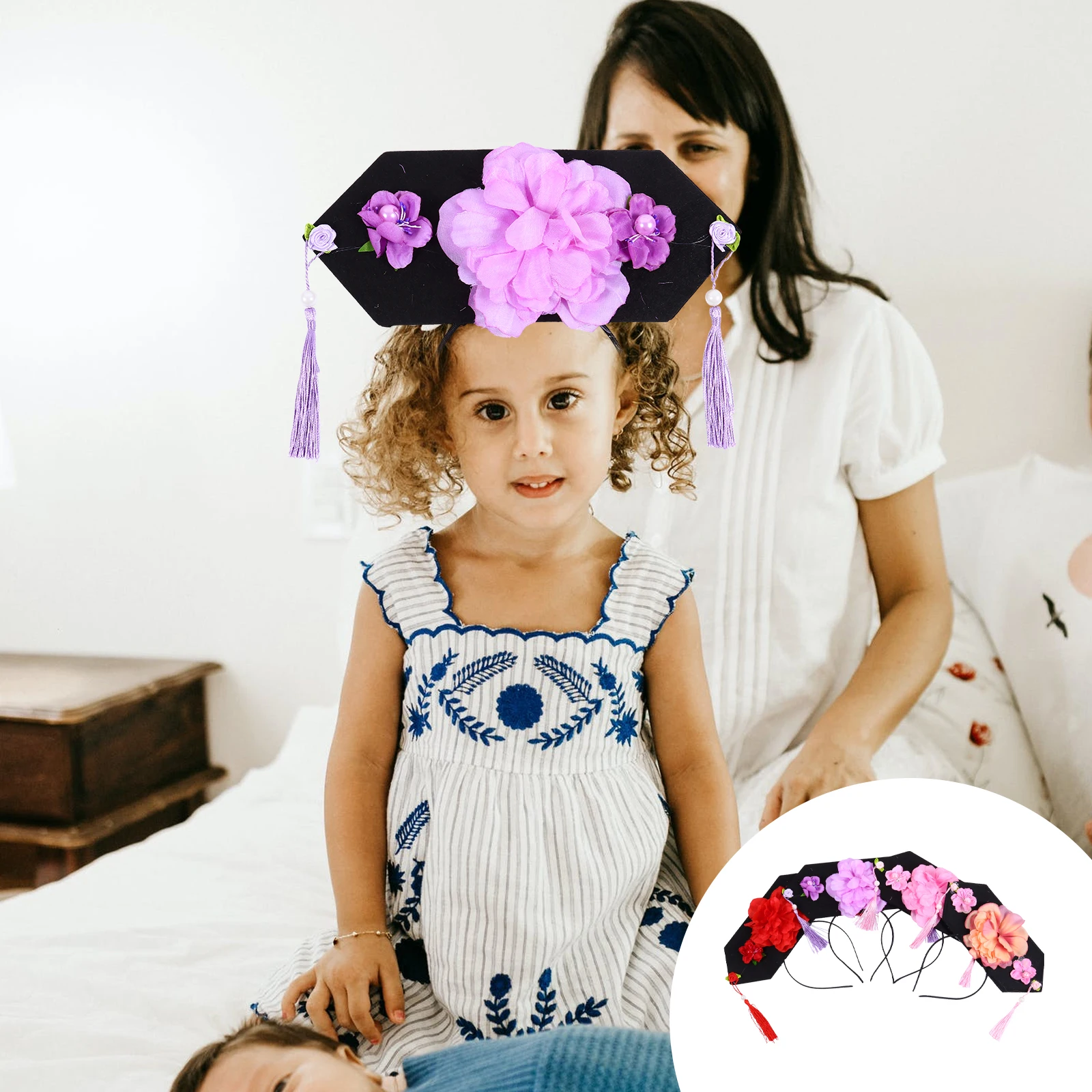 

4pcs Chinese Style Kids Hoop Tassel Hairpiece For Stage Performance -Play Masquerade Vintage Head-Wear Plastic
