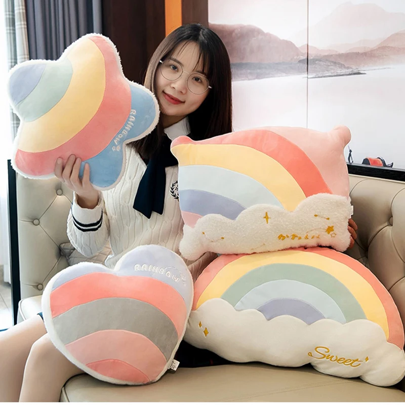 Candy Color Cloud Star Rainbow Pillow Stuffed Soft Colorful Cloud Throw Pillow Cushion Home Sofa Decor Pillow Gift for Friend