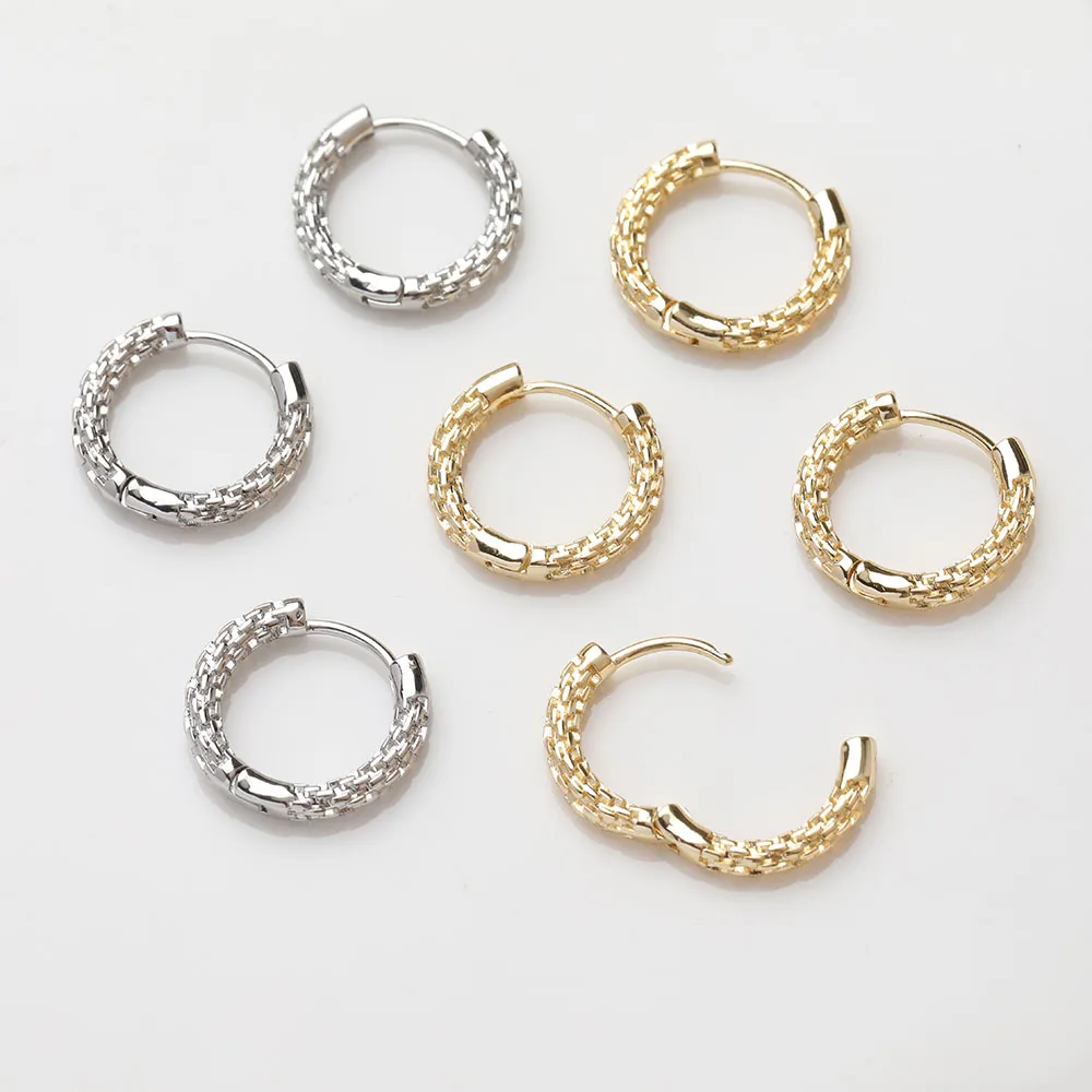 

4PCS Simple Round Chain Earrings 14K Gold Plated Brass Ear Stud Jewelry Making Supplies DIY Accessories Components