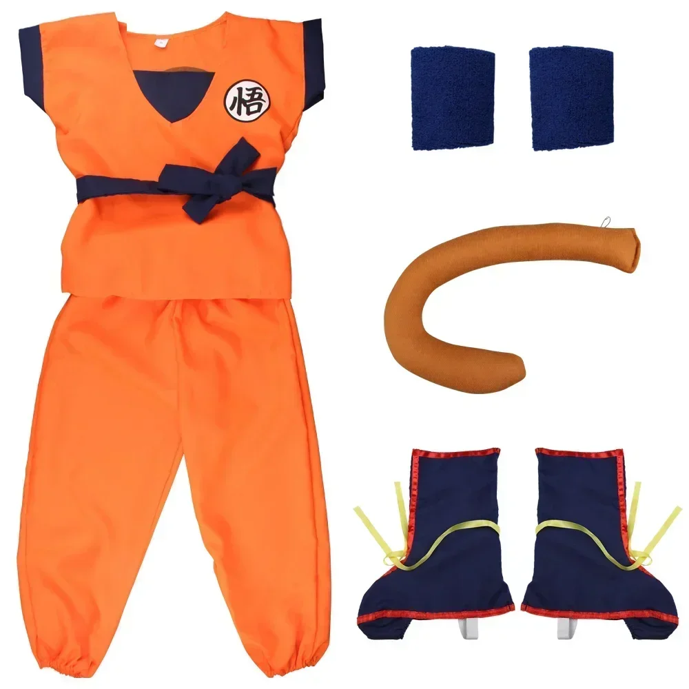Halloween Per Adulti Bambini Son Goku Costumi Cosplay Abiti Krillin Abiti Anime Party Costumi per bambini Coda Polso Parrucca Super Saiyan