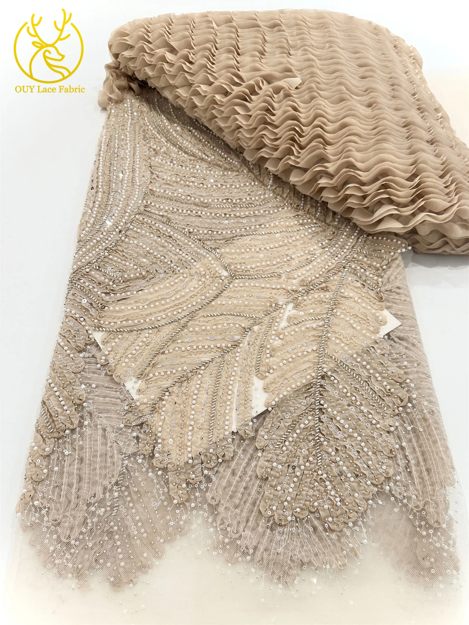 3D Mode Nigerianischer Mesh-Tüll-Spitzenstoff 2026 Französischer Handgefertigter Perlen-Pailletten-Spitzenstoff für Damen Party Hochzeitskleid Nähen – Detail 32
