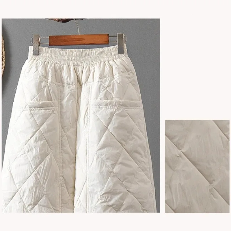 Autumn Winter Warm Trousers Women Casual Loose Elastic Waist Pants Outerwear Warm Thermal Quilted Cotton Trousers