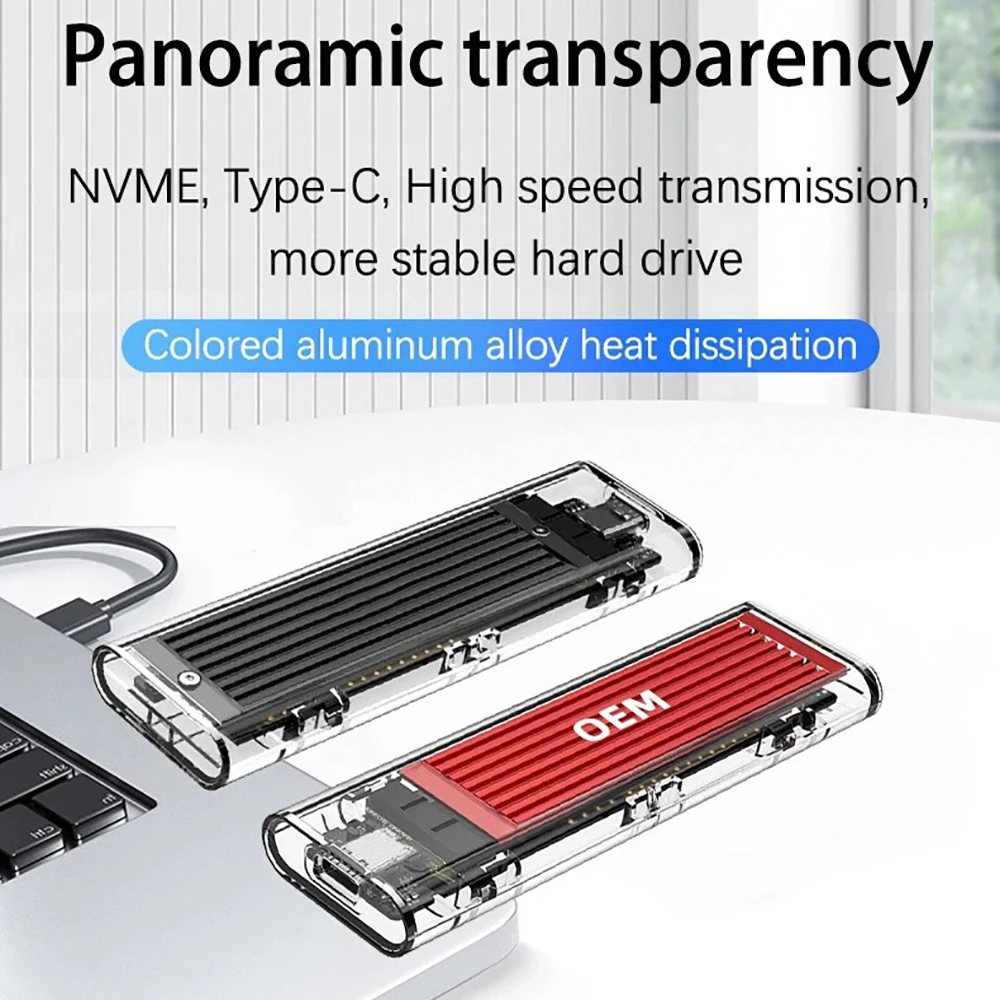 Custodia SSD M.2 NVMe NGFF Custodia SSD esterna trasparente USB 3.1 Gen2 10 Gbps M.2 SSD a USB Adattatore Supporto UASP per SSD PCIe