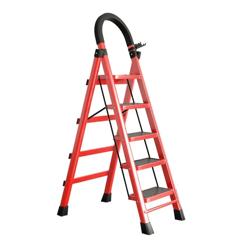 Portable large pedal folding ladder, triangular support high load-bearing folding ladder, with handrail anti slip zigzag ladder