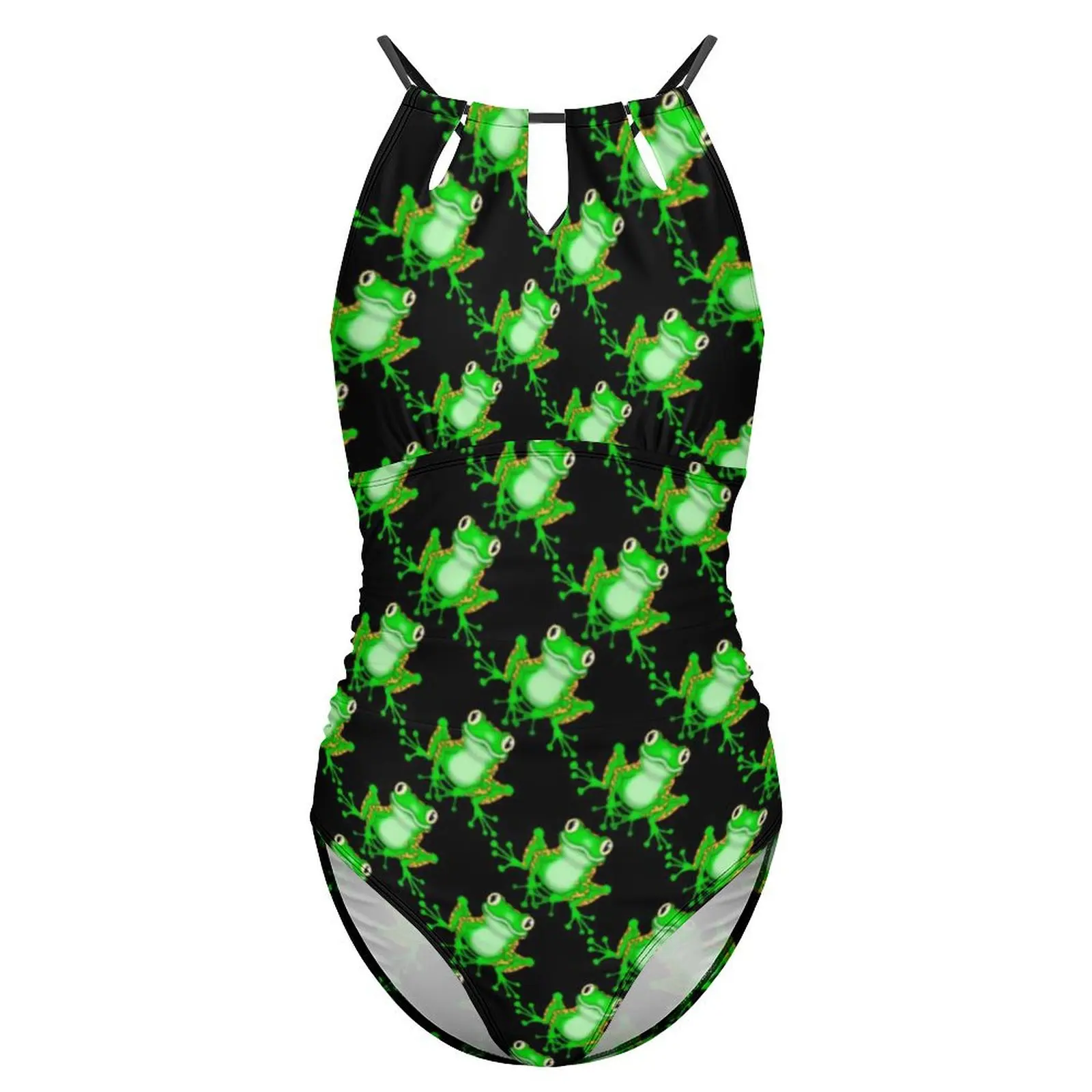 الأخضر مضحك الضفدع ملابس السباحة مثير لطيف الحيوان طباعة قطعة واحدة ملابس السباحة رفع المايوه الرجعية عطلة السباحة بحر #3