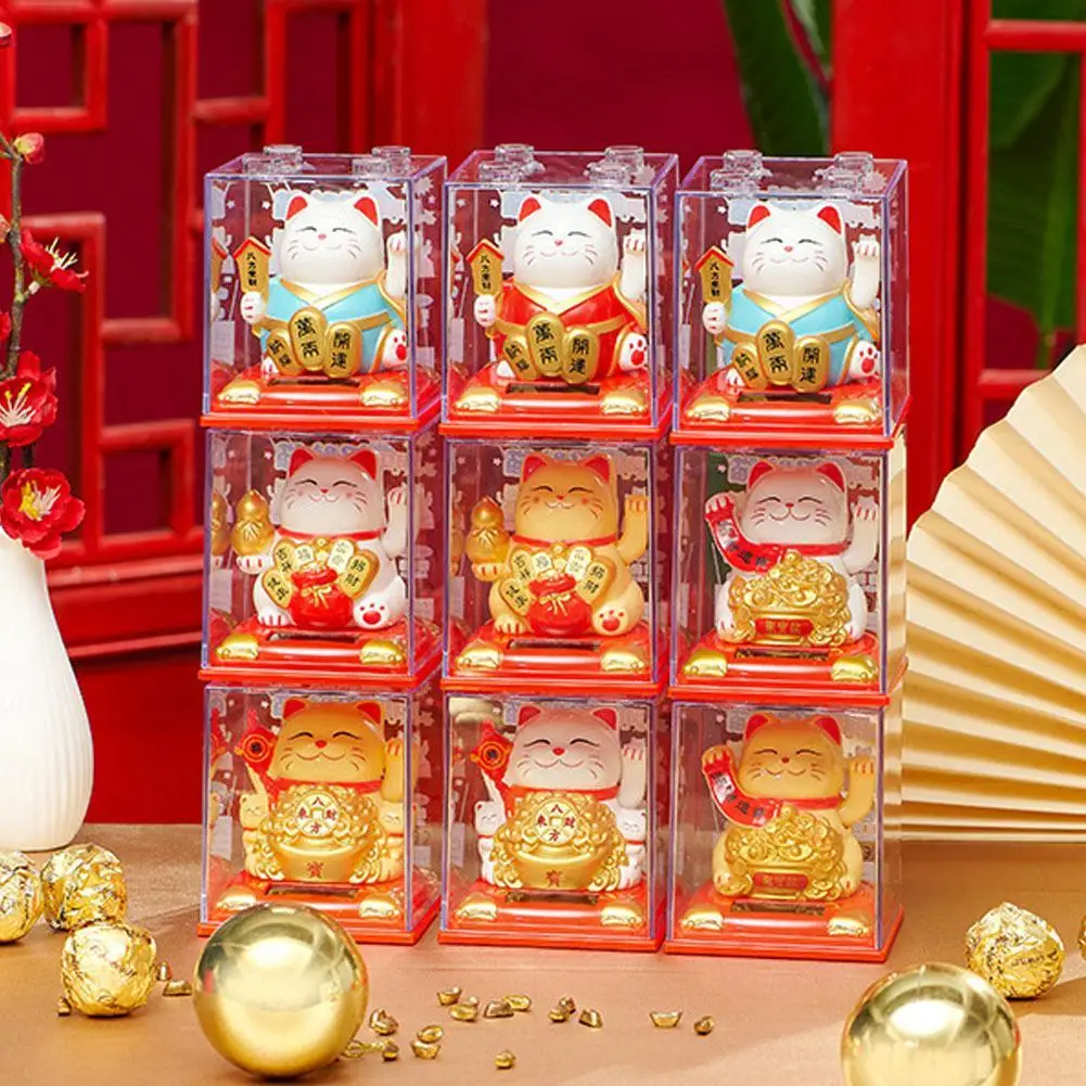 Solar Powered Lucky Cat Figurine Automatic Waving Cat Beckoning Fortune Cat Lucky Cat For Office Car Center Console Ornament