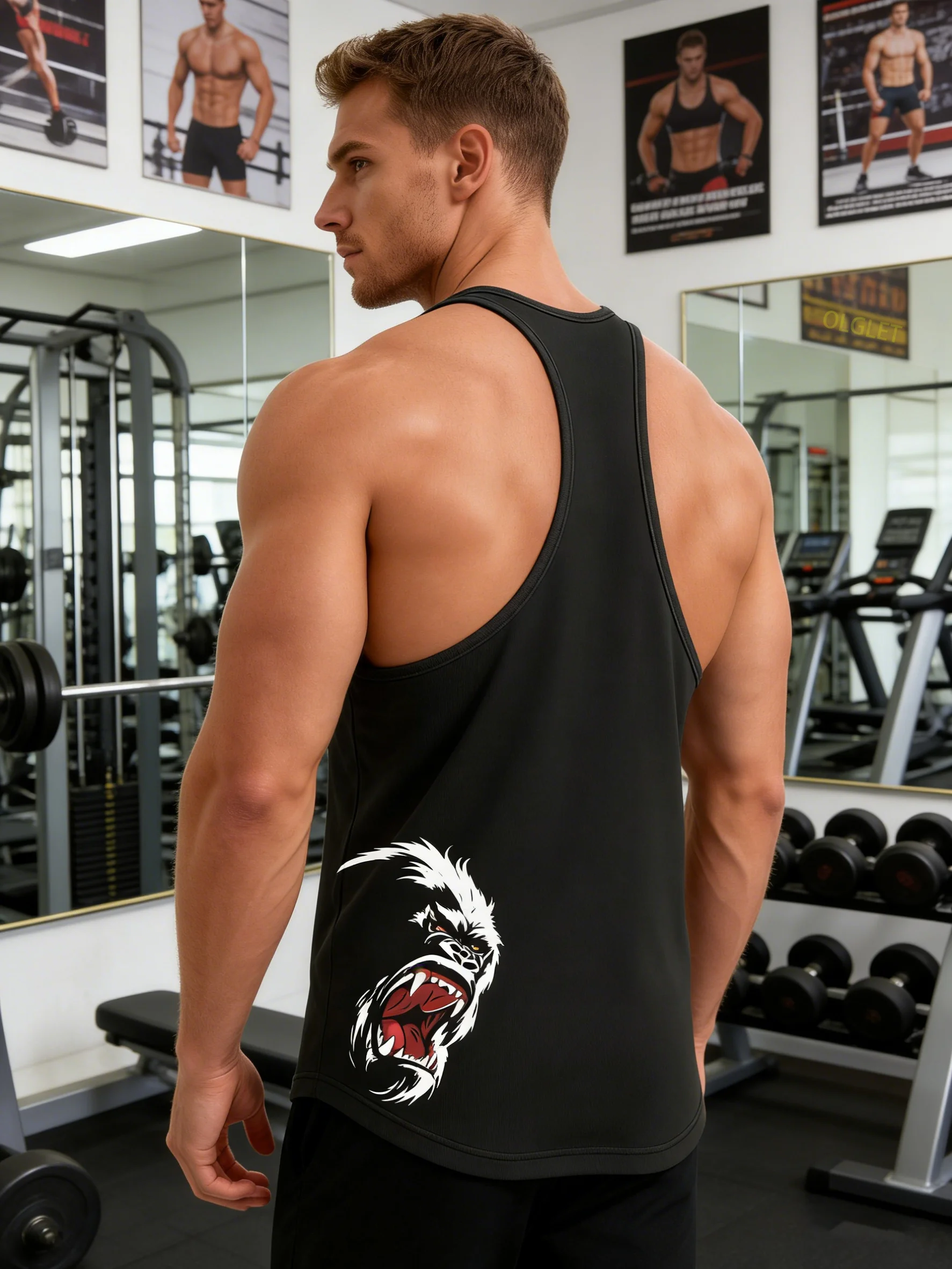 Tank Top Men Quick Dry Y-Back Gorilla Print Gym Bodybuilding Workout Sleeveless Shirt view 6