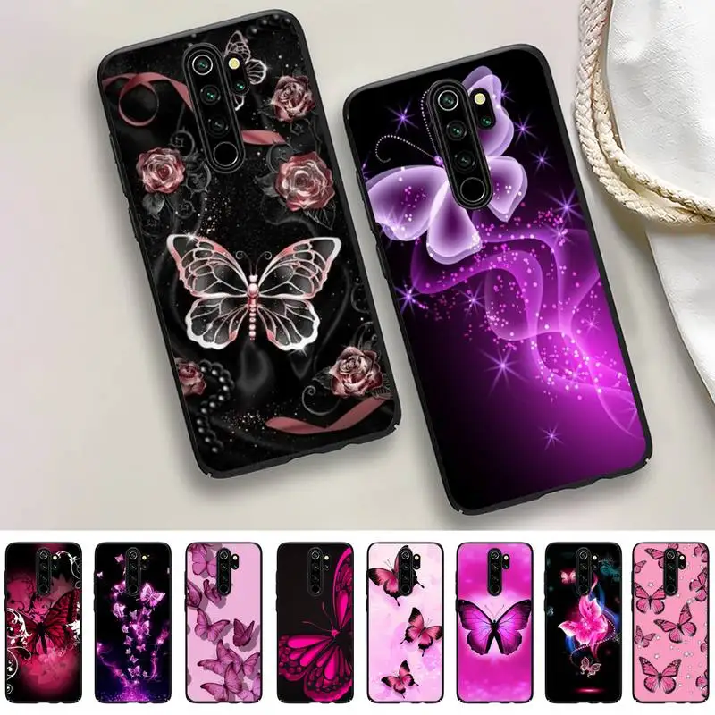 Beauty Pink Butterfly Phone Case For Redmi 9 5 S2 K30pro Silicone Fundas for Redmi 8 7 7A note 5 5A