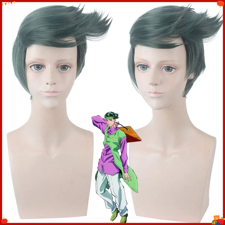 Synthetic Cosplay Wig Inspired By Adventure Series Diamond Era Rohan-Ka Stylish Short Green Hair for Anime Party Halloween