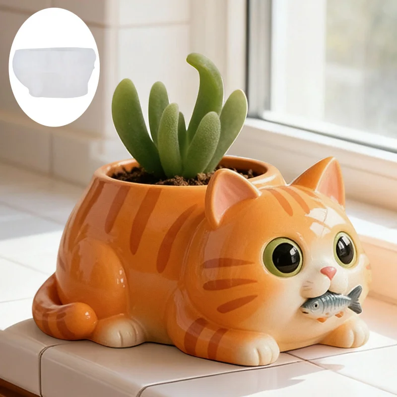 

DIY Fish & Cat Play Silicone Mold for Epoxy Resin, Plaster Cups, Scented Candle Holders & Decorative Vases