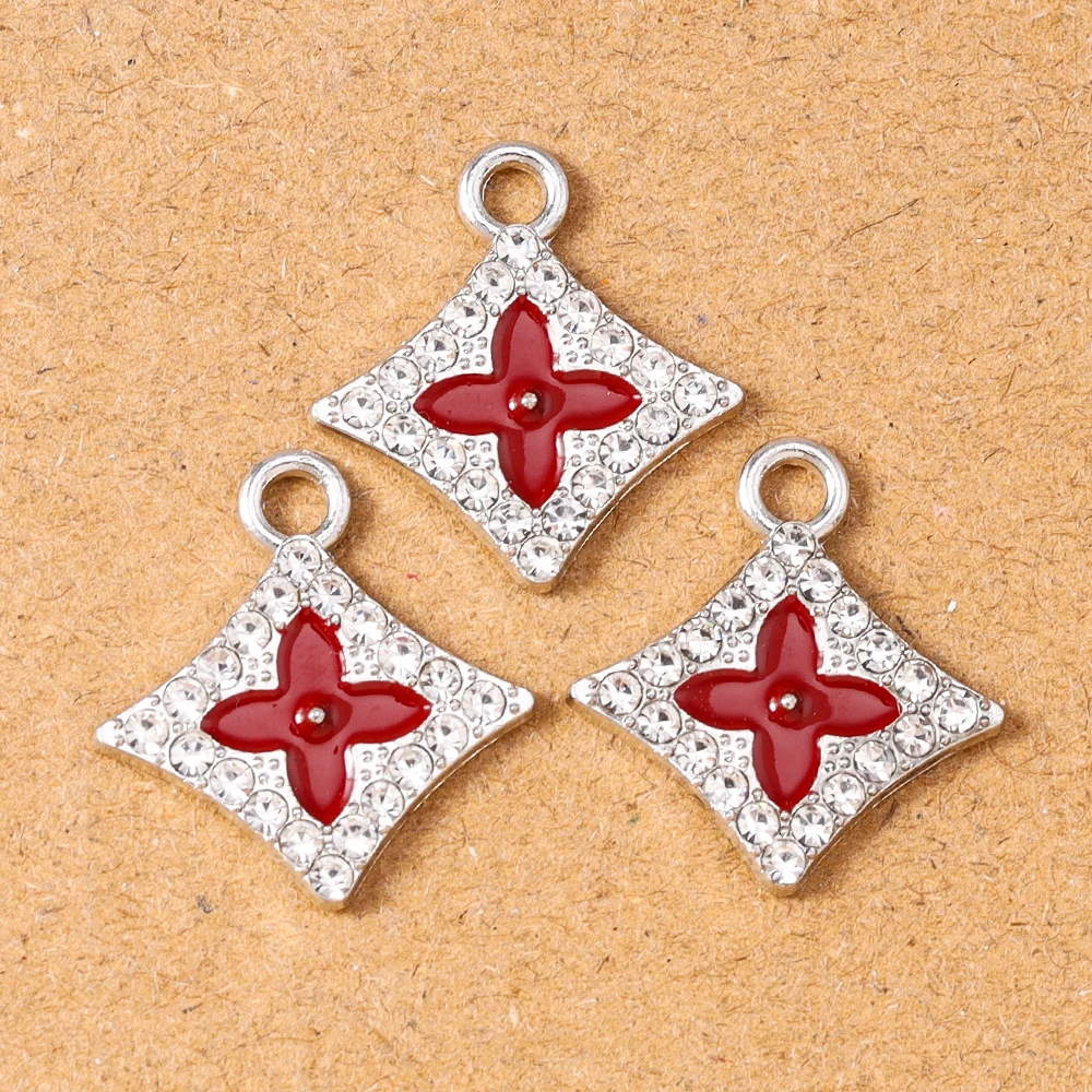 10 Stück 18x19mm Emaille Blatt Charms Strass Anhänger für Schmuckherstellung Ohrringe Halskette DIY Armband Zubehör Zubehör – Detail 2