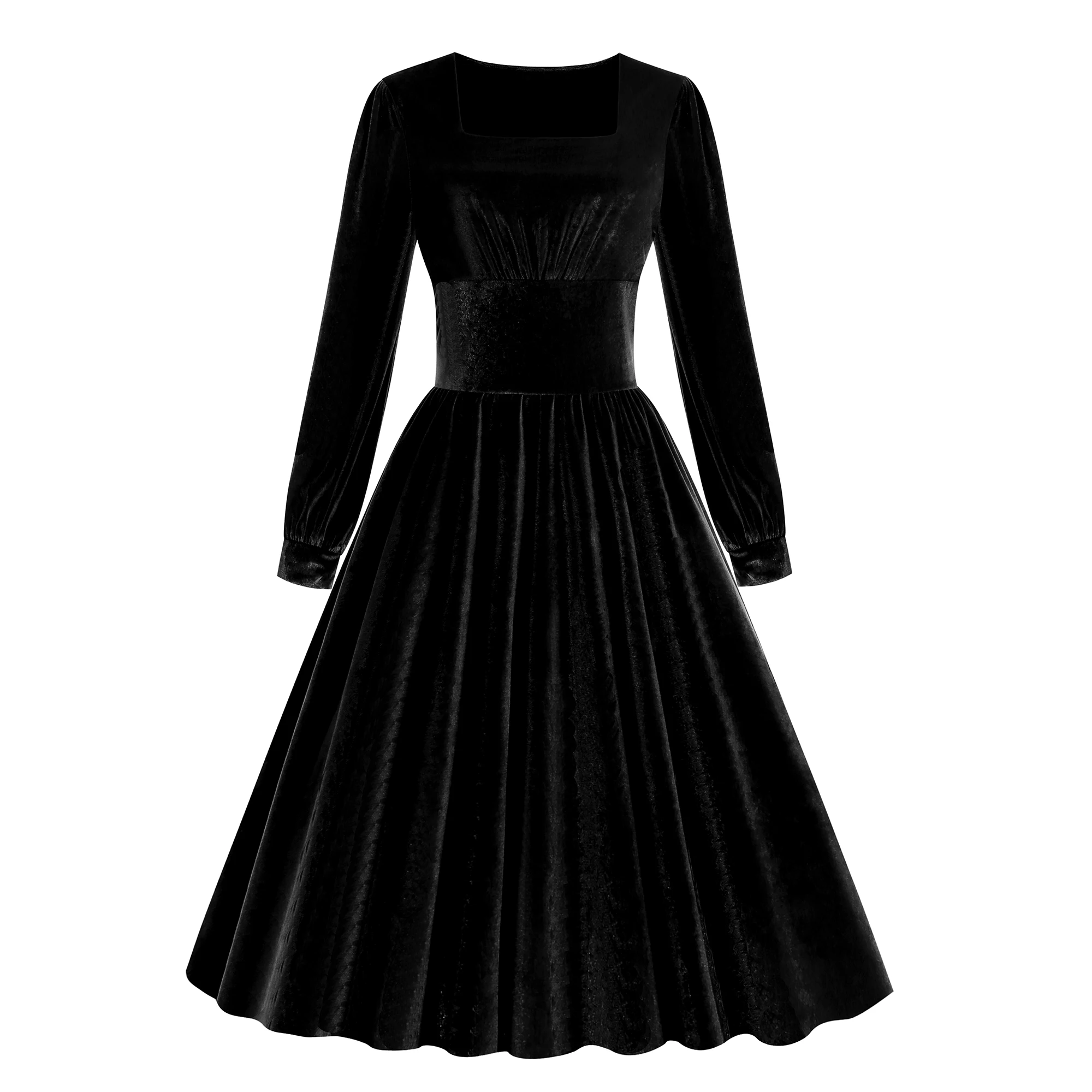 

Retro Velvet Slim Dress Square Neck Lantern Sleeves Draped Elegance Evening Party Dresses