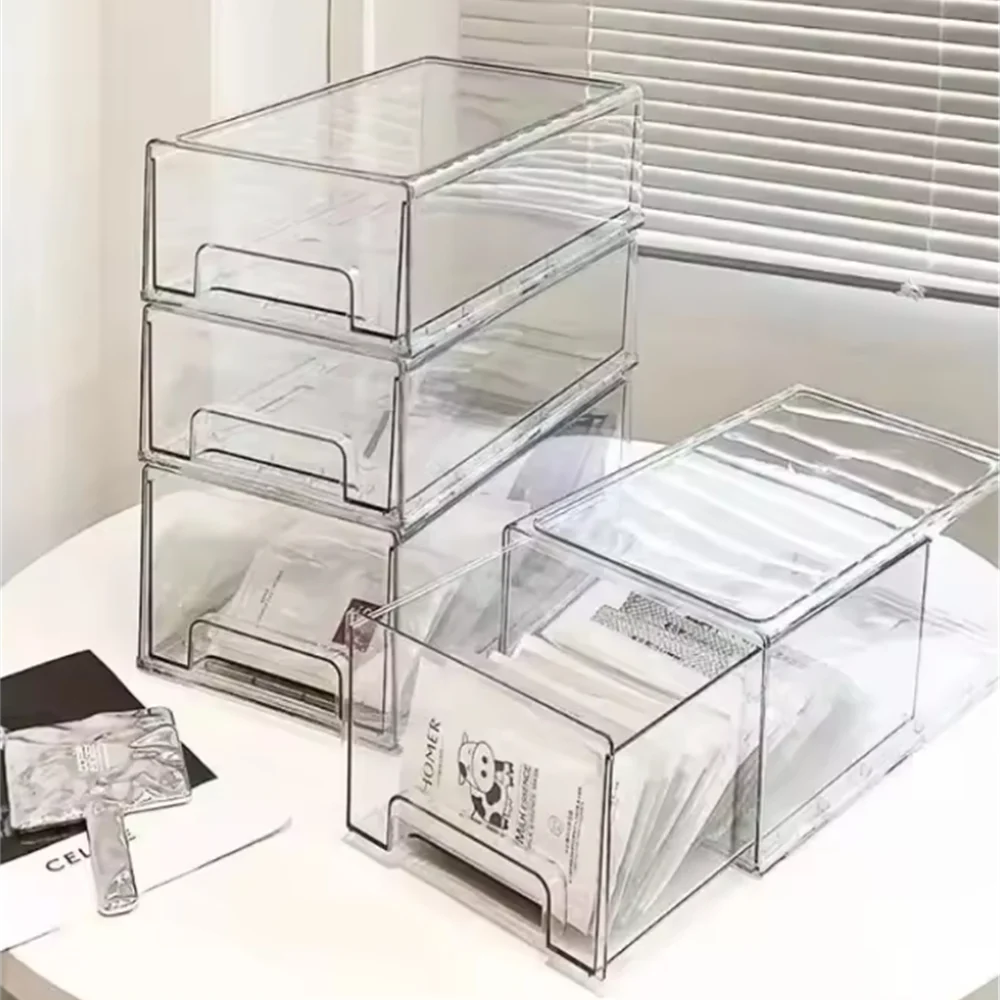 

1 Pack Plastic Drawer Storage, Clear Stackable Storage Drawers Large Storage Bins with Drawers, Acrylic Drawer Organizer for Off