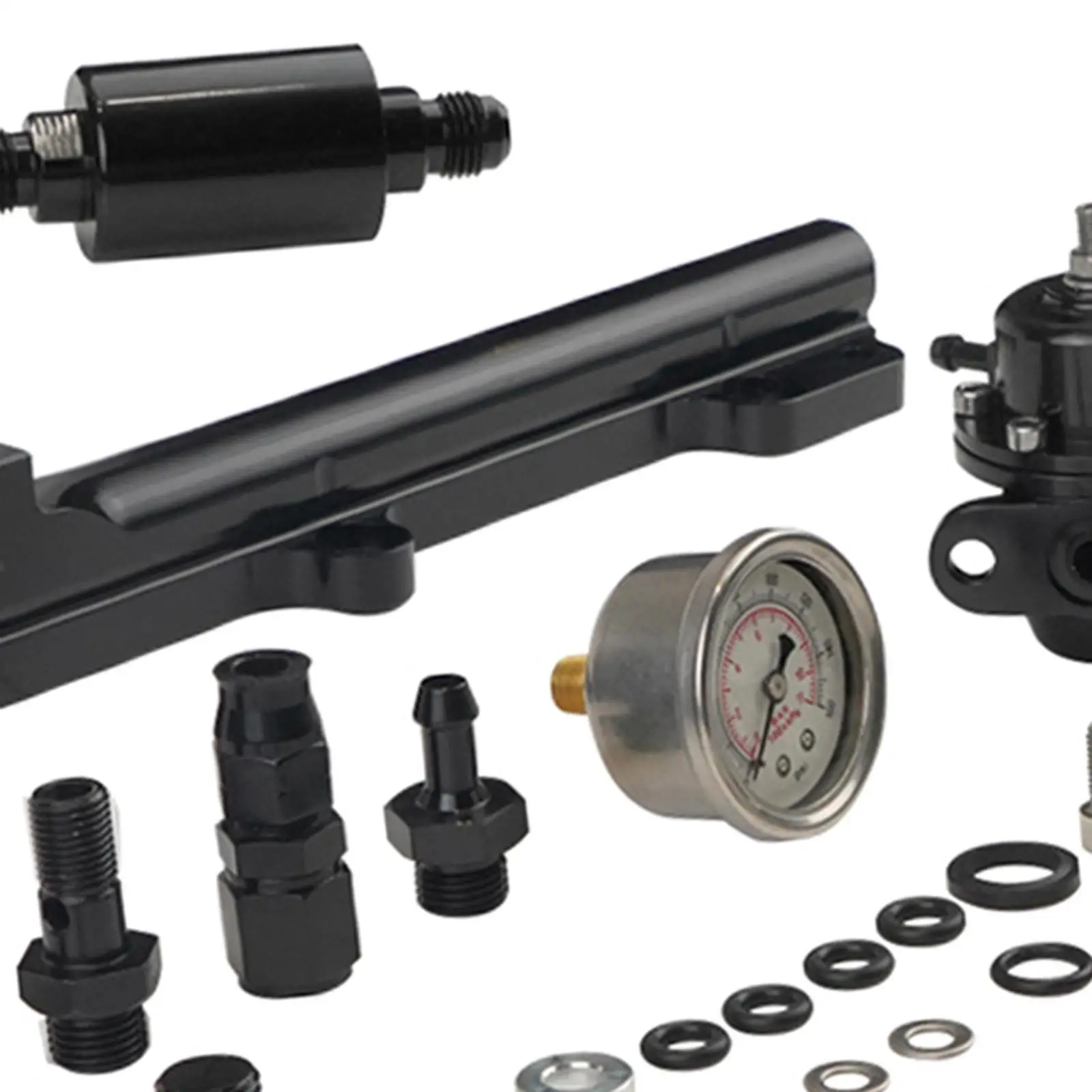 

Universal Car Fuel Rail Replacement Kit Aluminum Alloy with Pressure Regulator for EFI Fuel Injection Upgrade
