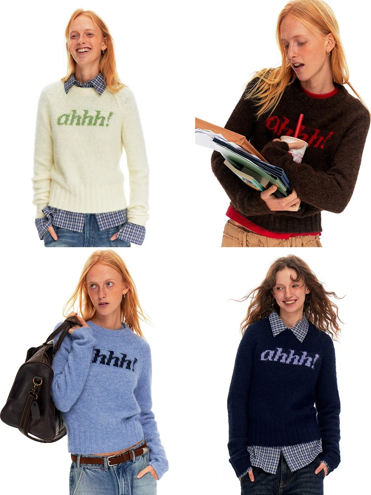 

Новинка: Женский вязаный пуловер с логотипом Blo, винтажный цвет, осень-зима, 25, круглый вырез, без рукавов, модный топ