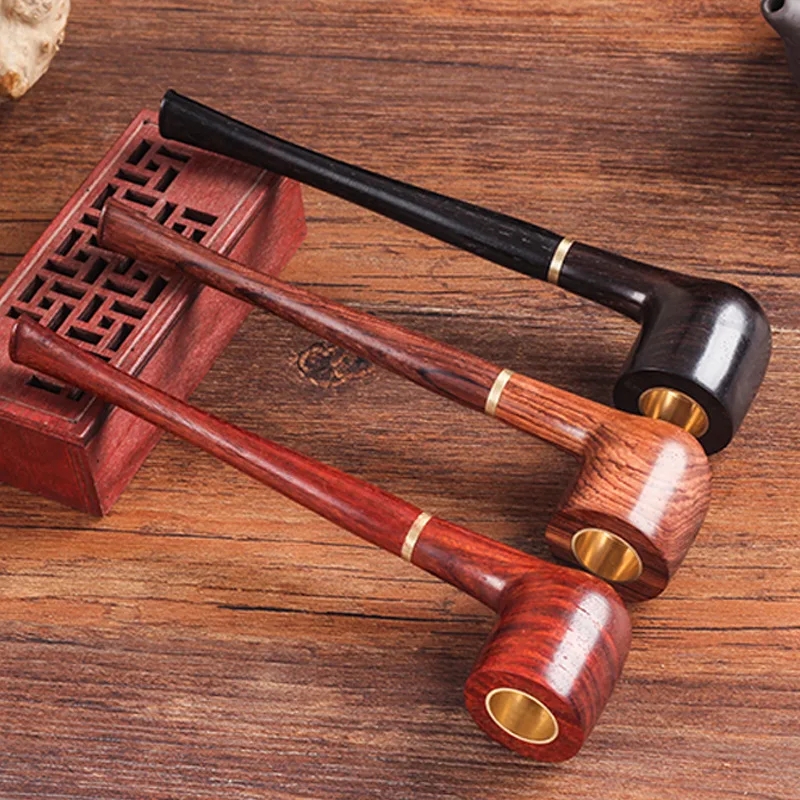 Handmade Natural Solid Red Wood Tobacco Pipe, Straight Smoking Pipe, Round RoseWood, Gift