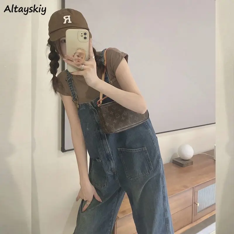 Denim Jumpsuits Women Summer Vintage Blue Classic Straight Baggy Japanese Style Casual Harajuku Age-reducing Students Stylish