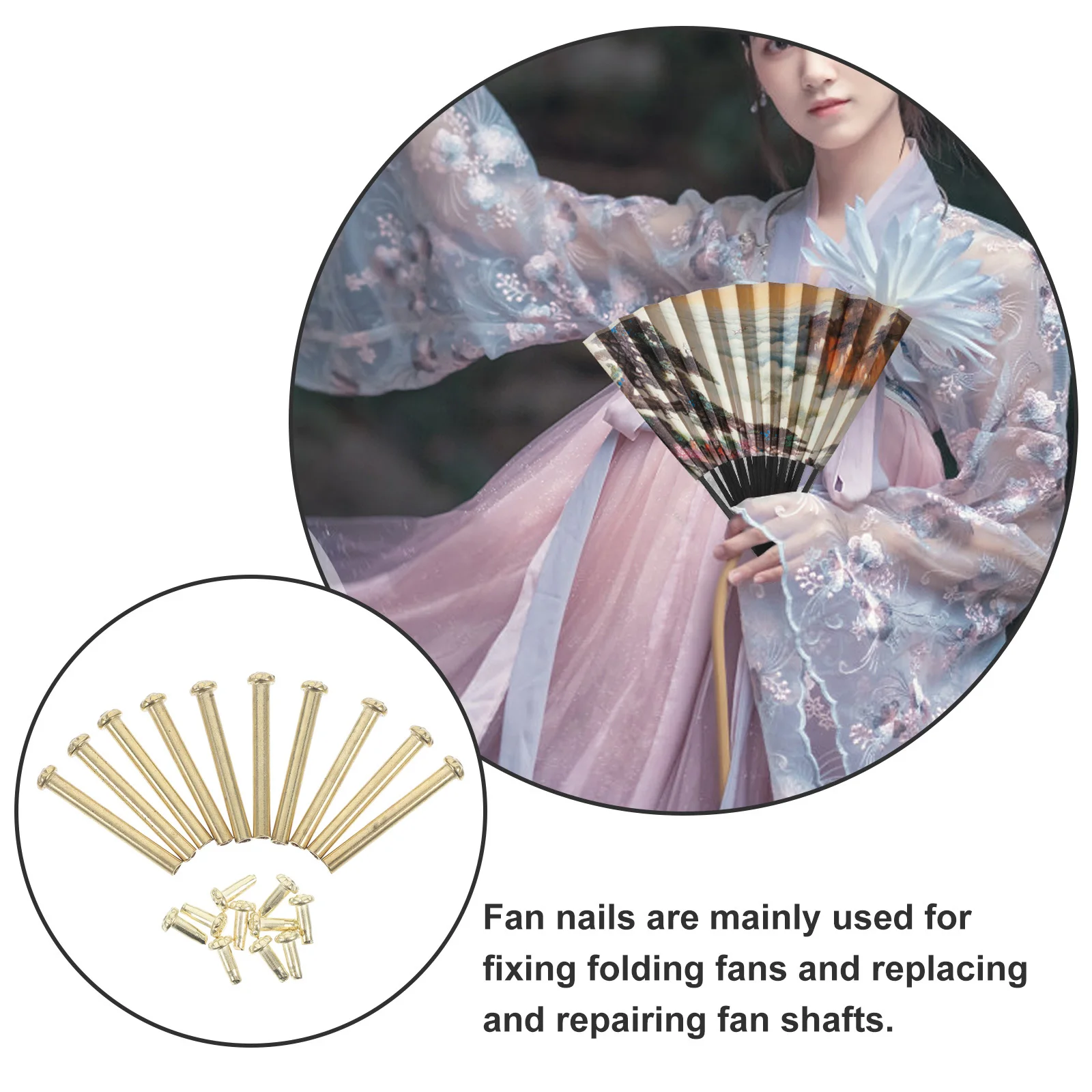 

10 set Metal Nails With Ring Folding Shaft Replacement Repair Kit For Hand Fan Diy Accessories Sturdy Iron Rivet Hardware Fan