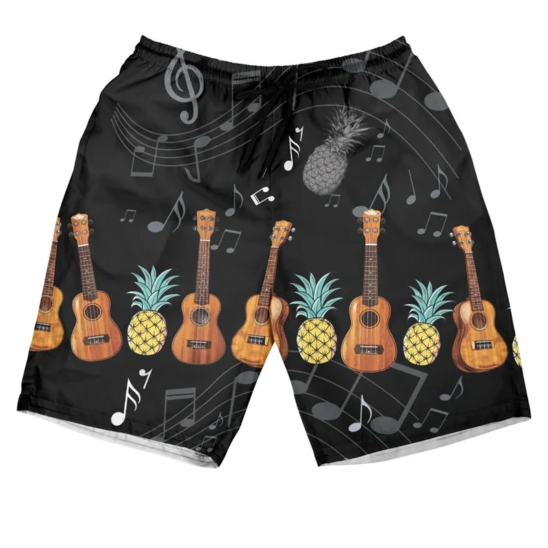 Ukulele Graphic Short Pants For Men Clothes Instrument Players Beach Shorts Hawaiian Trunks Violin 3D Printed Trunks Trousers