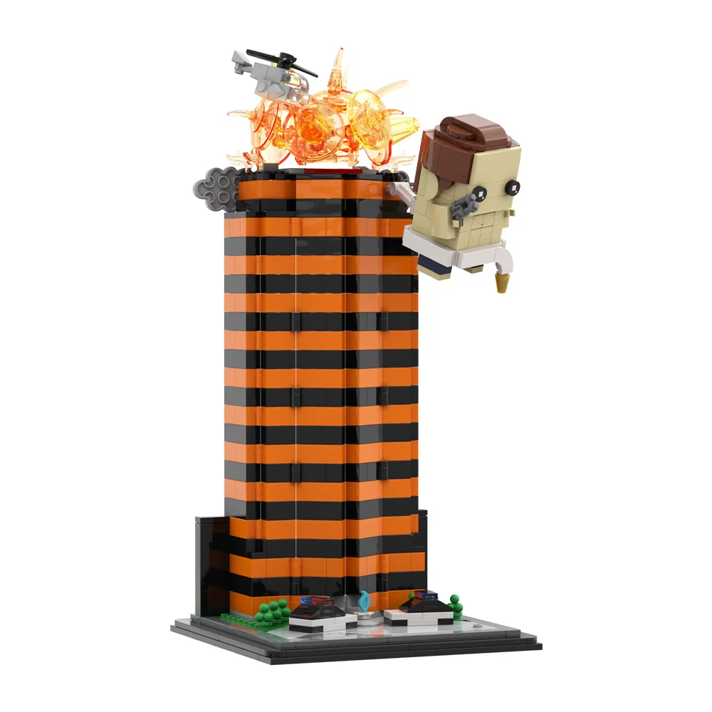MOC Die Hard Movie Bruce Willis Figure Building Blocks Sets Fox Plaza Explosion Lighted Scene Construct Brick Toy Christmas Gift view 4