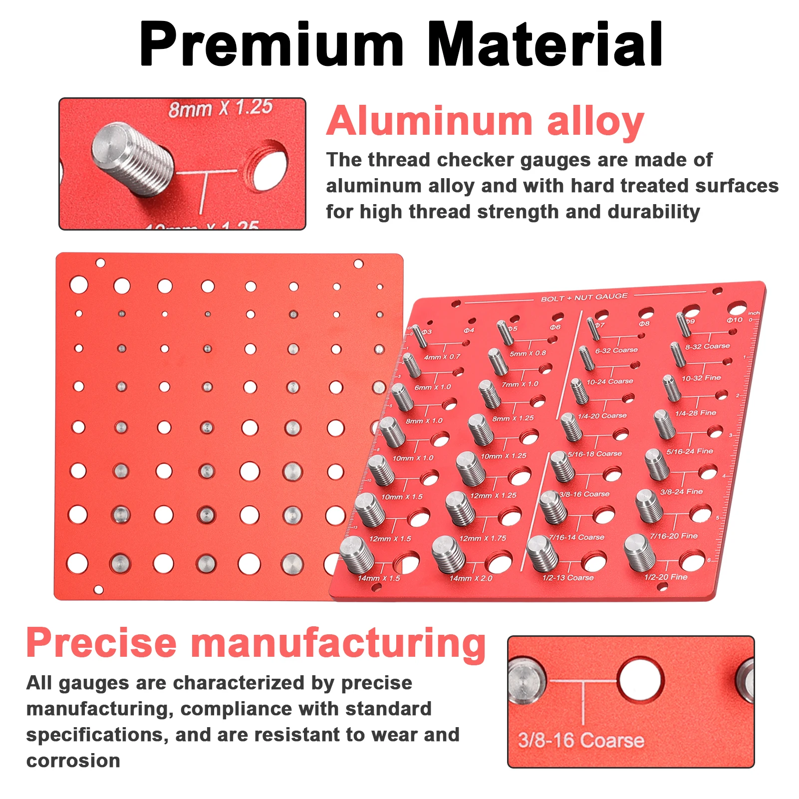 Nut and Bolt Thread Checker Set 28 Thread Identifier Gauge Inch and Metric Size Precise Screw Size and Thread Measuring Tools