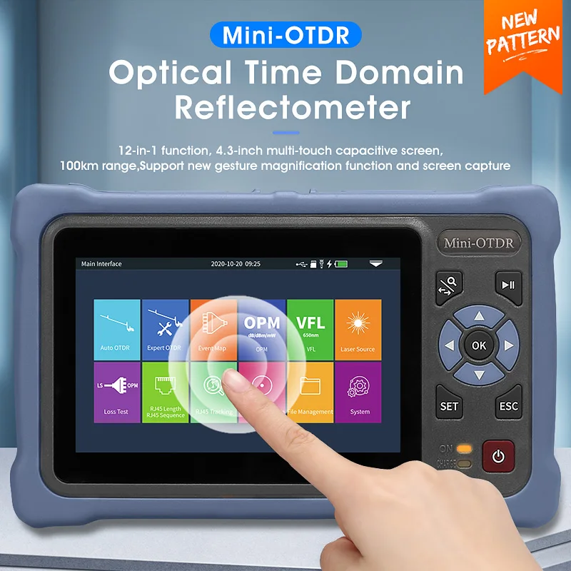 New! MINI OTDR 1310/1550nm 26/24dB Fiber Optic Reflectometer Touch Screen VFL OLS OPM Event Map Ethernet Cable Tester