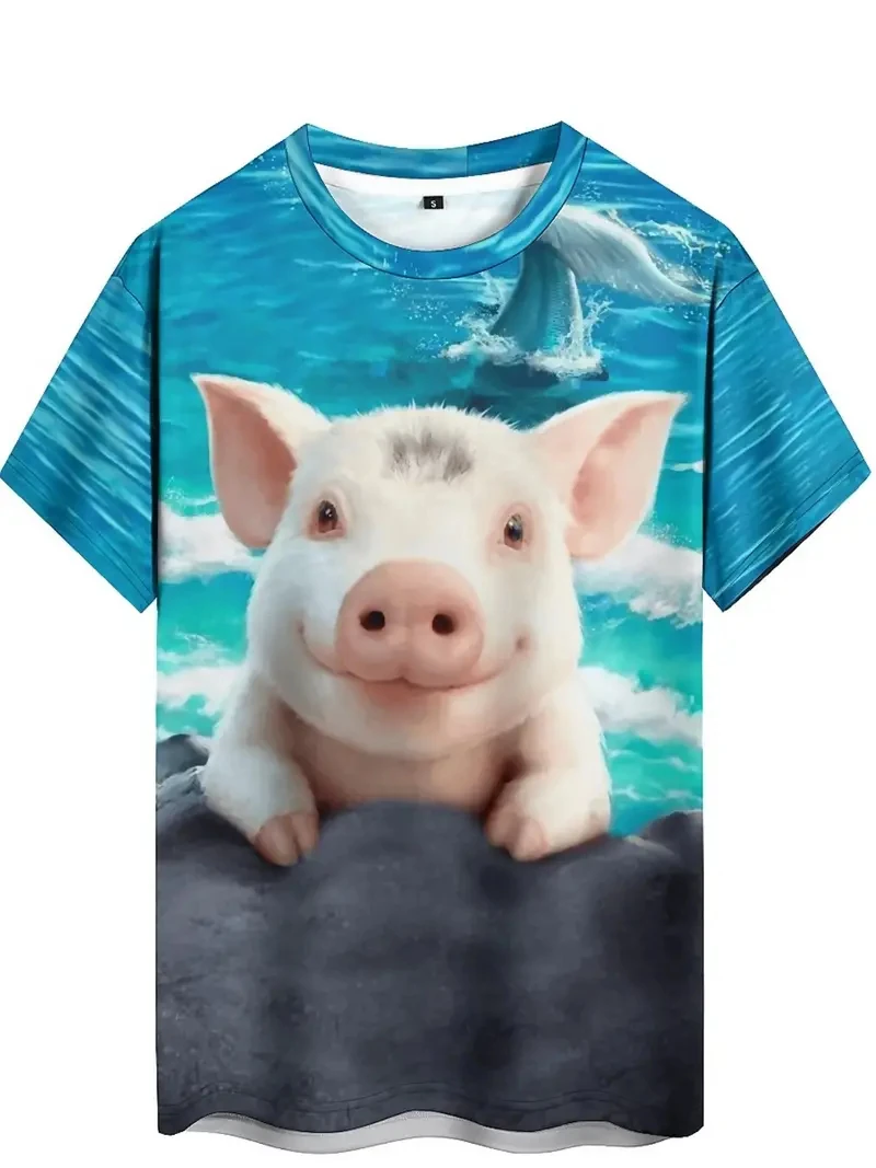 3D Print Men's Funny Flying Pig Graphic T-Shirt Clothes Summer Short Sleeve Cute Pig Casual T Shirts Top Men Novelty Kids Tshirt