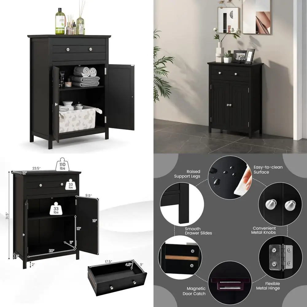 

отдельно стоящий деревянный напольный шкаф с большим ящиком, регулируемой полкой и 2-дверным хранилищем