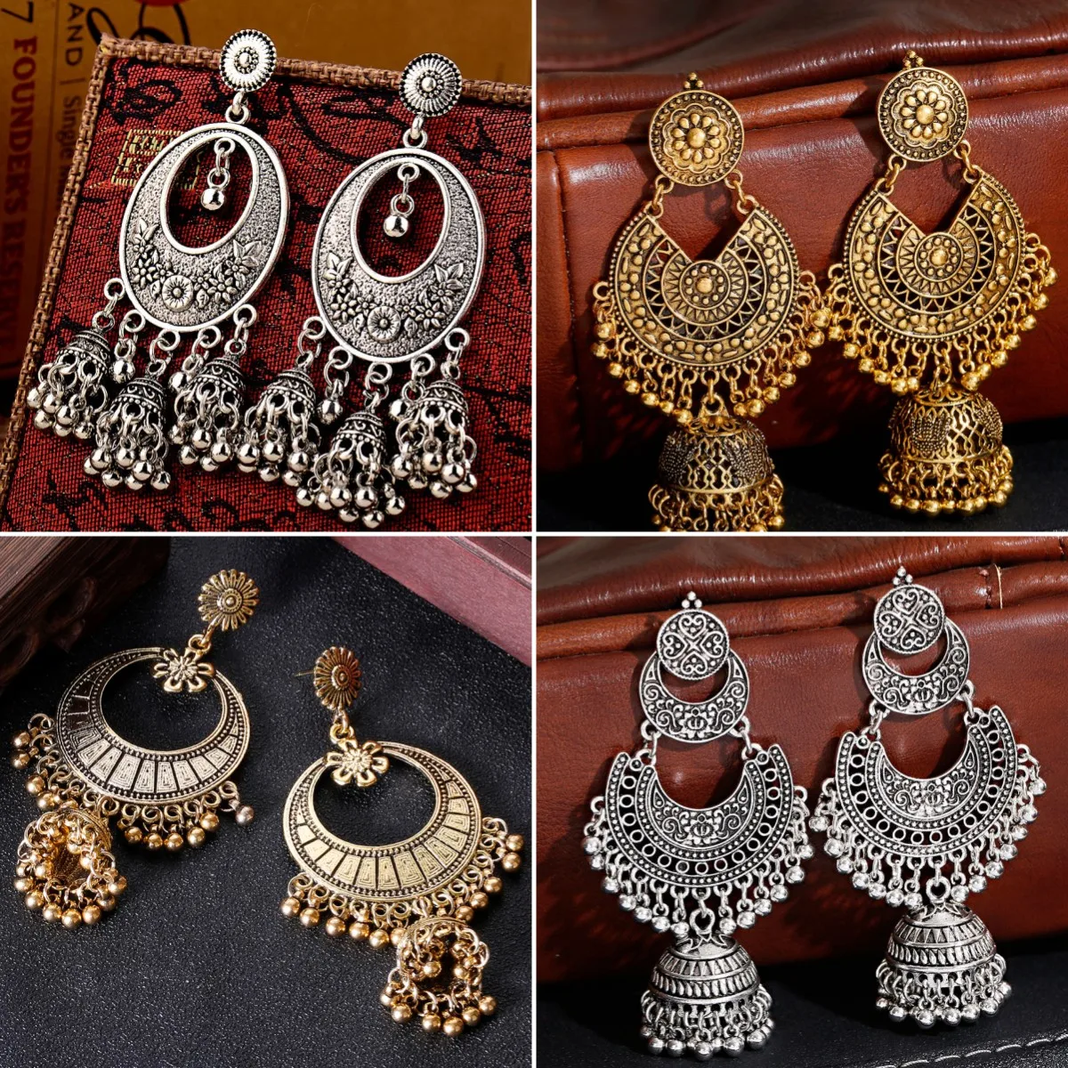 Boho Vintage Jhumka Statement Big Bells Tassel Drop Earrings for Women Ethnic Round Carved Brincos Gypsy Indian Jewelry