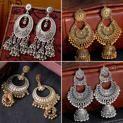 Boho Vintage Jhumka Statement Big Bells Tassel Drop Earrings for Women Ethnic Round Carved Brincos Gypsy Indian Jewelry