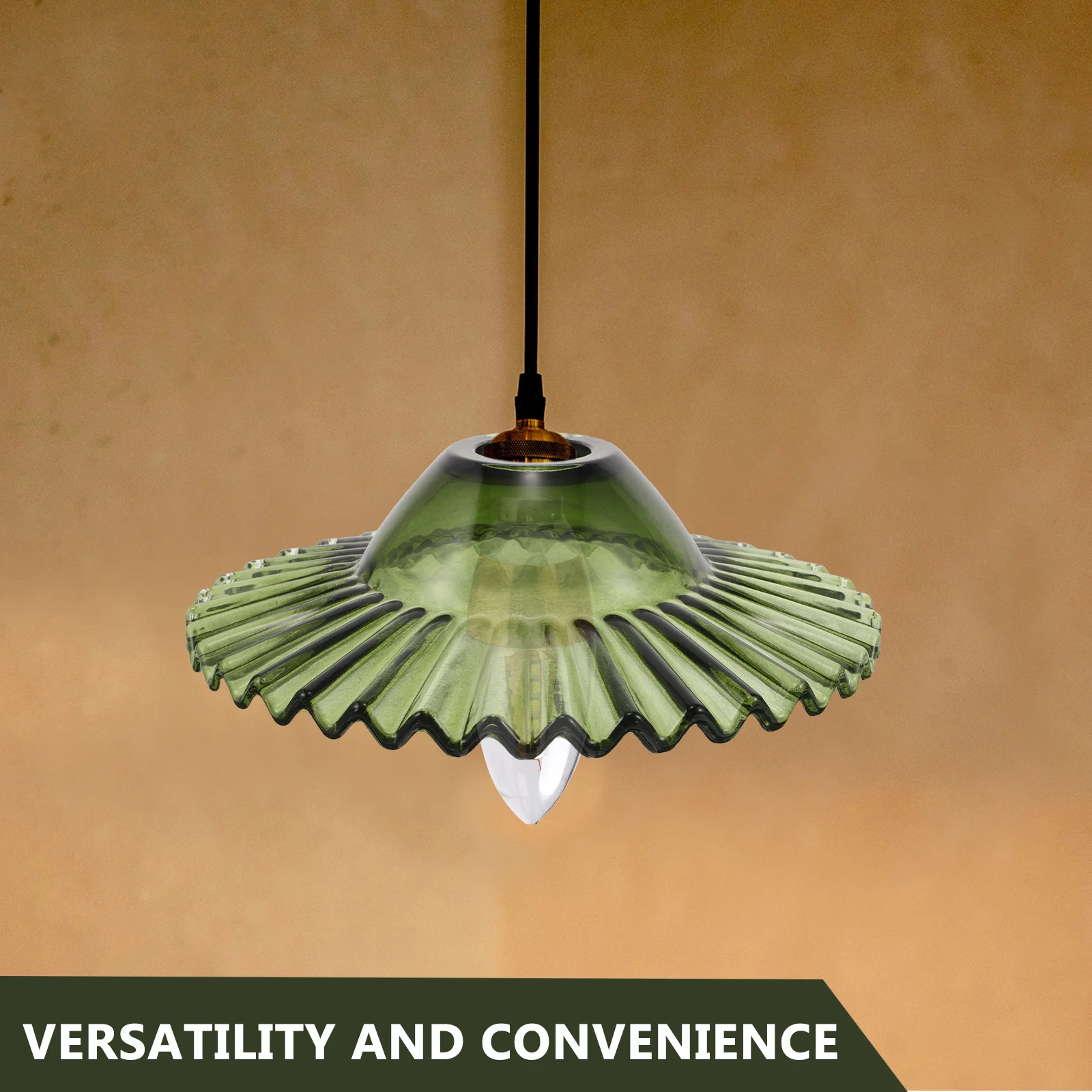 

Green Glass Lamp Wide Brim Trumpet Pendant Cover Handblown Japandi Style Ceiling Light Shade For Living Room Bedroom